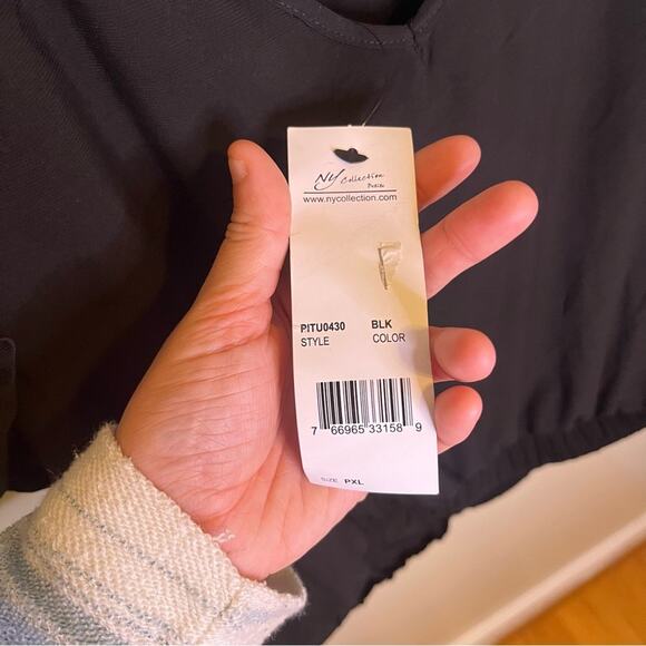 NY Collection Black Embellished Neckline Cutout Modest Blouse Short Sleeve PXL - Picture 8 of 11